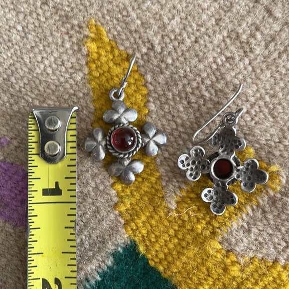 Silver and Burgundy Agate Stone Earrings - Picture 3 of 3